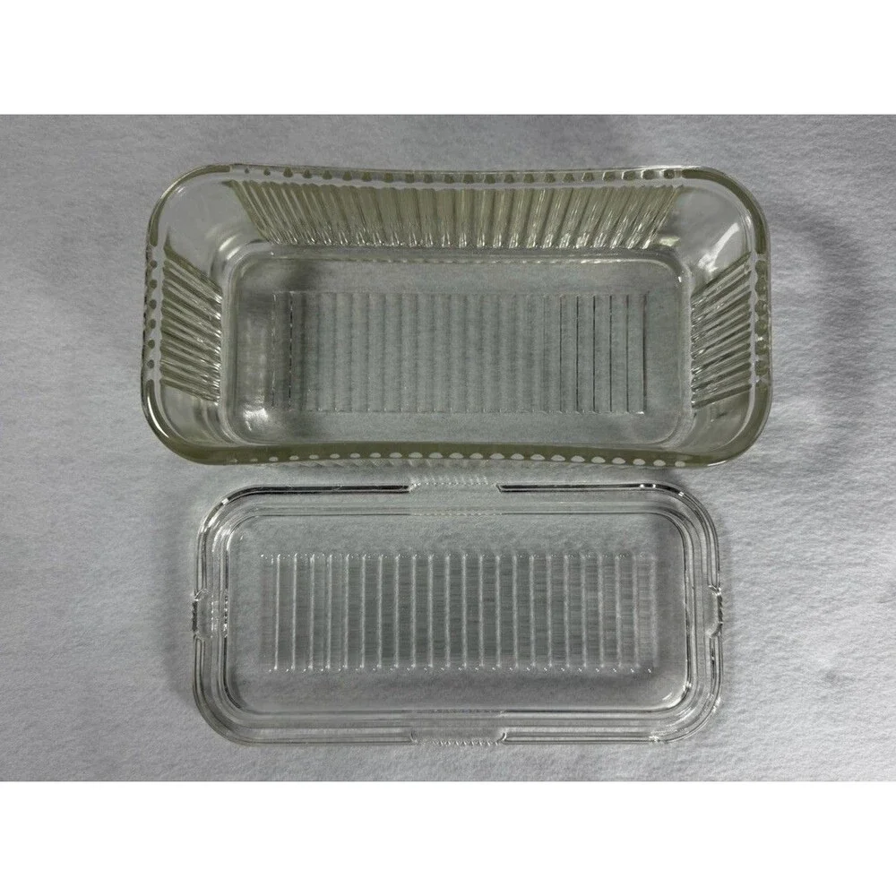 Vintage Anchor Hocking Ribbed Glass Refrigerator Dish With Lid 8.5x4.5